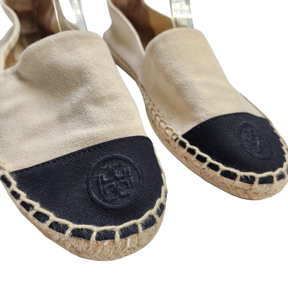 Tory Burch Two-Tone Canvas Espadrille Flats in Beige and Black - Picture 4 of 10